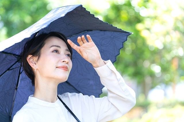 暑中の時期に日傘を差す女性